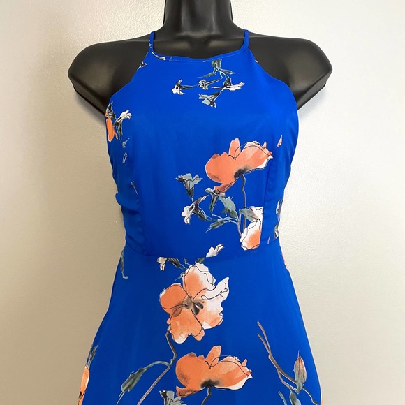 Lulus Cherished Moment Blue Floral Open Lace Back Fit & Flare Skater Mini Dress - Picture 2 of 5